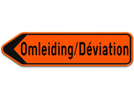 F41 NL FR verkeersbord SB250 850 x 200 mm fluo oranje klasse 3 naar links
